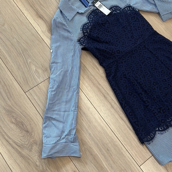 New BCBGMaxAzria Kaylin Striped Shirt Lace Bodice Dress - Picture 9 of 12